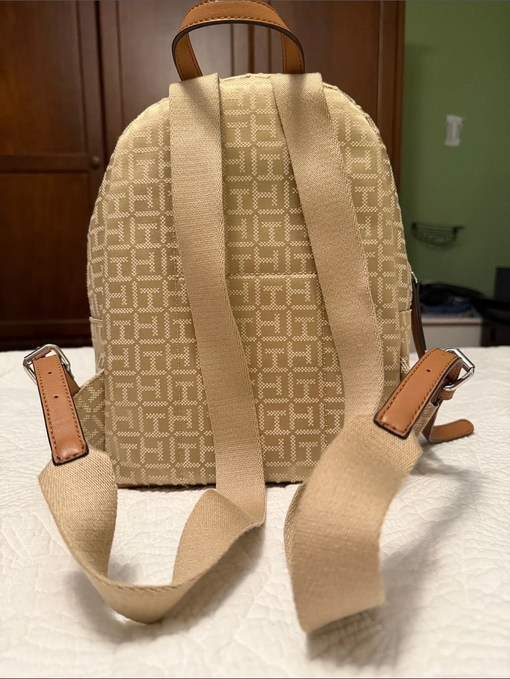 Tommy Hilfiger Beige Monogram Backpack